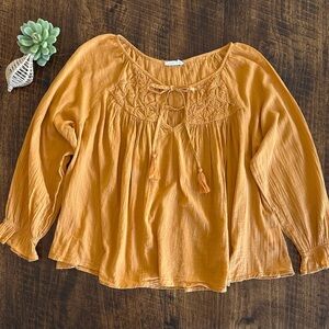 Talisman | Sundance Catalog Smocked Boho Peasant Blouse, Pumpkin Spice, Size S/M